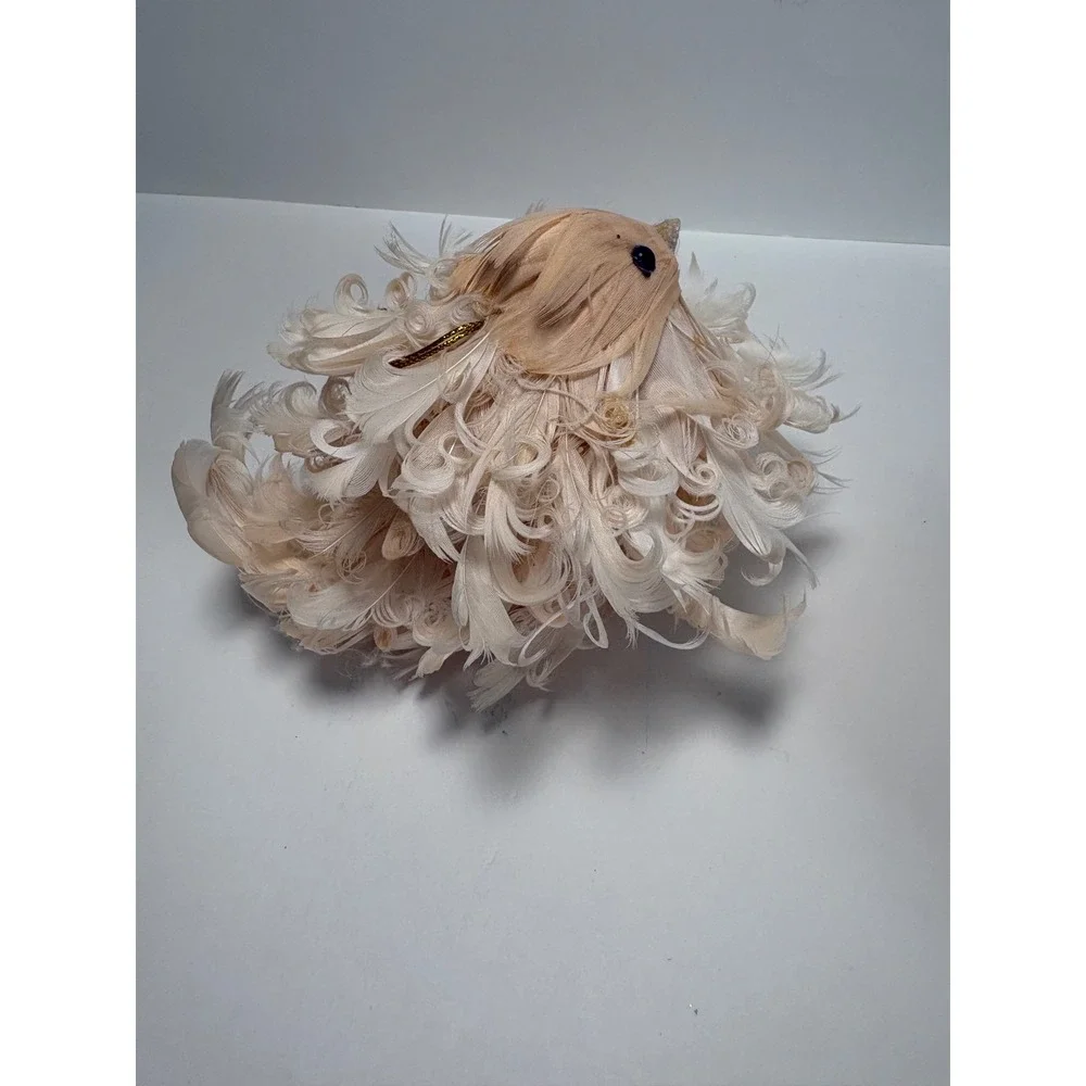 Katherine's Collection Cream Curly Feather Bird Christmas Ornament with Logo Tag